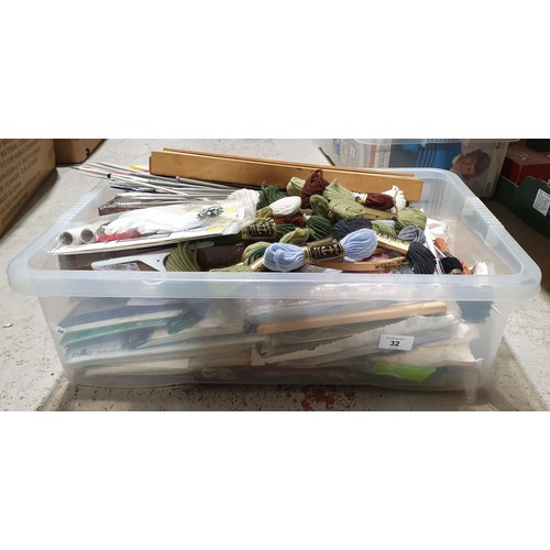 32 - A box of knitting and needlework items. No shipping. Arrange collection or your own packer and shipp... 