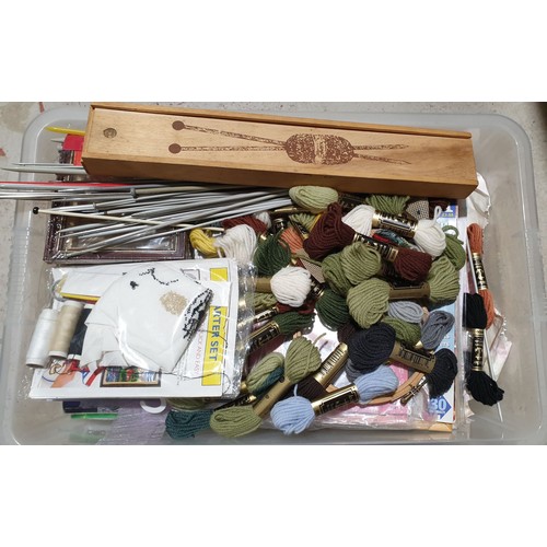 32 - A box of knitting and needlework items. No shipping. Arrange collection or your own packer and shipp... 