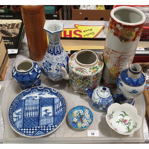 38 - A selection of Chinese and Japanese ceramics, the tallest 12