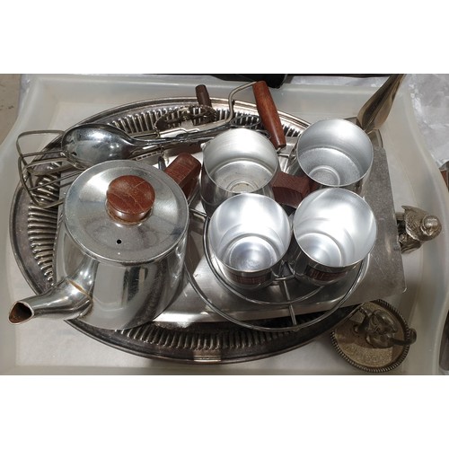 50 - A selection of metalware including two vintage Guinness stainless steel beakers, height 4.25