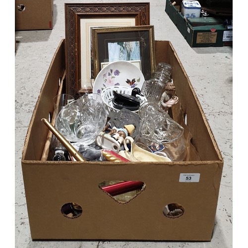 53 - A box of assorted glass and china. No shipping. Arrange collection or your own packer and shipper, p... 