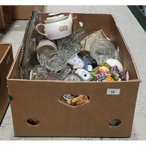 54 - A box of glass and ceramics including Denby. No shipping. Arrange collection or your own packer and ... 