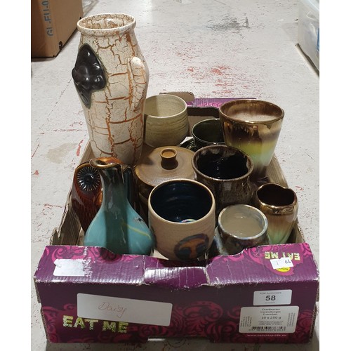 58 - A box of West German and other ceramics. No shipping. Arrange collection or your own packer and ship... 