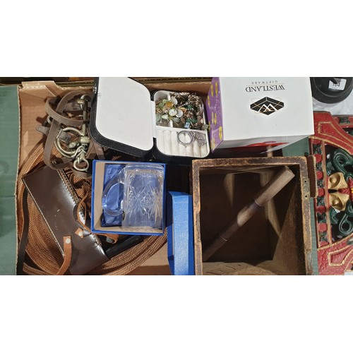 106 - A box of assorted including scientific thermometers and horse tack. No shipping. Arrange collection ... 