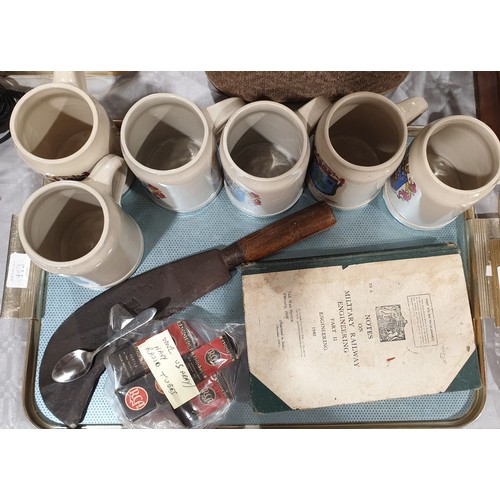 113 - Six stoneware tankards for British tank bases in Germany together with notes on Military Railway Eng... 