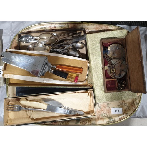 116 - A set of antique scales and flatware. UK shipping £14.