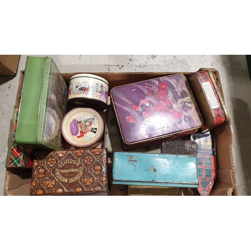 128 - A box of tins. UK shipping £14.