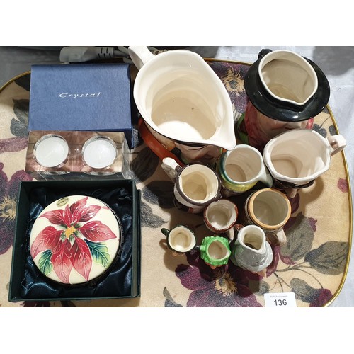 136 - Toby jugs, an Old Tupton Ware trinket box and a crystal tealight holder. No shipping. Arrange collec... 