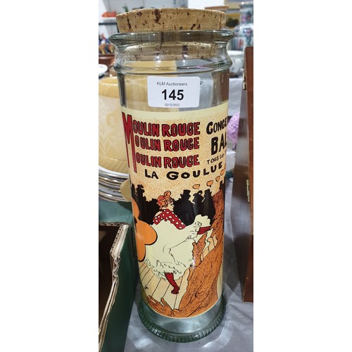 145 - A Moulin Rouge poster spaghetti jar. No shipping. Arrange collection or your own packer and shipper,... 