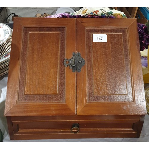 147 - A stationery box with drawer under, width 13.5