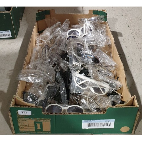 160 - A box of new in packet sunglasses. UK shipping £14.