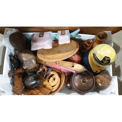 163 - A box of treen together with a tray. No shipping. Arrange collection or your own packer and shipper,... 