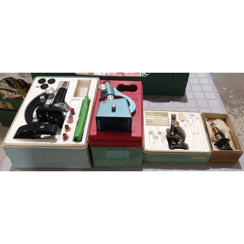 193 - Four vintage microscopes. UK shipping £14.