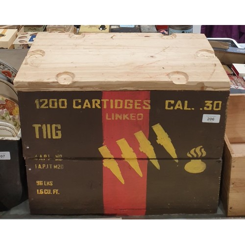 206 - A wooden ammunition crate, length 18