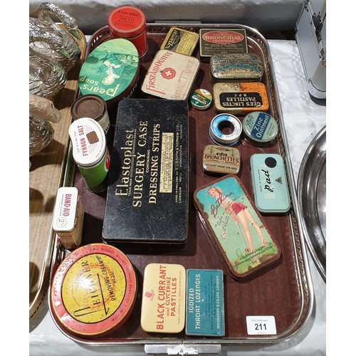 211 - A selection of vintage and later tins. UK shipping £14.