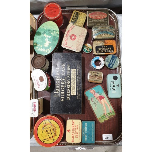 211 - A selection of vintage and later tins. UK shipping £14.