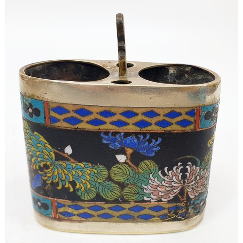 260 - An antique white metal and cloisonne opium pipe, marks to the base A/F, height 9.25