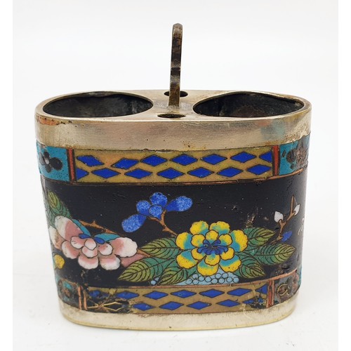 260 - An antique white metal and cloisonne opium pipe, marks to the base A/F, height 9.25