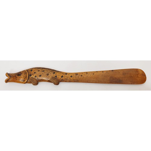 261 - A Chinese boxwood page turner carved in the form of a carp, length 12.75