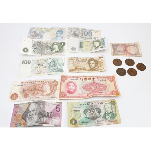 354 - Vintage bank notes and Edwardian pennies. UK shipping £14.