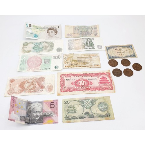 354 - Vintage bank notes and Edwardian pennies. UK shipping £14.