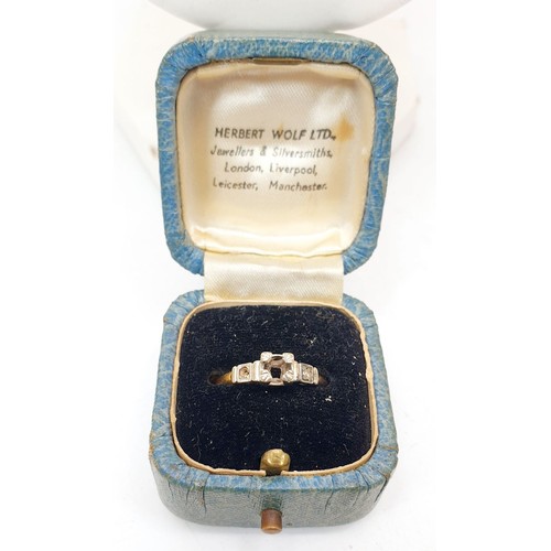 370 - An 18ct gold and platinum ring, size N, A/F, weight 3.2g together with a vintage ring box. UK shippi... 