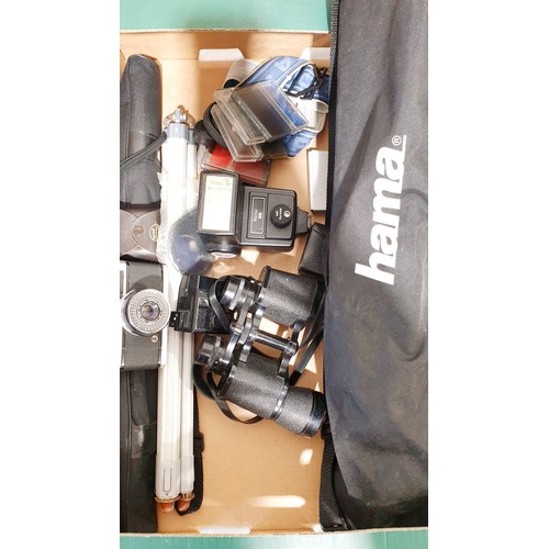 304 - An Olympus Trip 35 camera together with camera accessories and binoculars. No shipping. Arrange coll... 