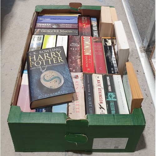 380 - A box of books including J K Rowling, Harry Potter and the Deathly Allows first edition. No shipping... 