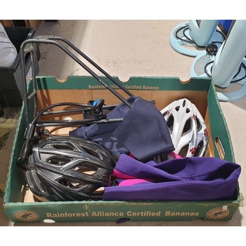 388 - Two bicycle helmets and other bike accessories. No shipping. Arrange collection or your own packer a... 