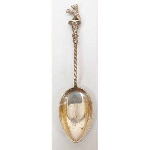 412 - An 800 silver spoon together with a silver plated French military presentation dish, diameter 4.25