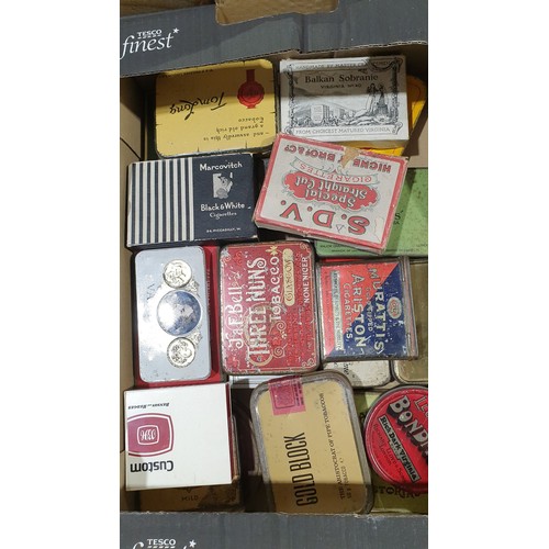 418 - A box of vintage tobacco tins. and boxes. UK shipping £14.