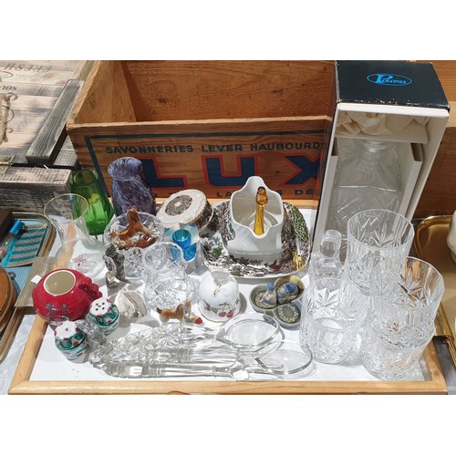 425 - A boxed crystal decanter, other glassware and assorted. No shipping. Arrange collection or your own ... 