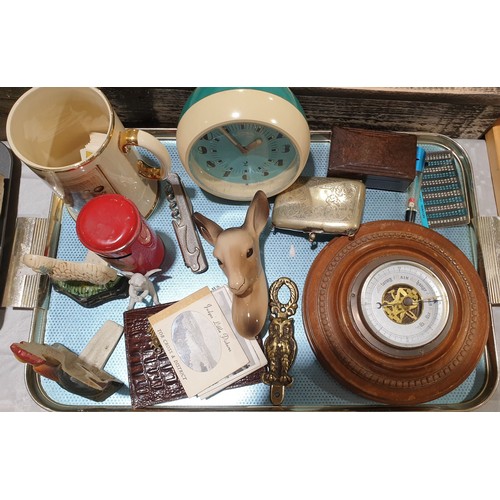 427 - A tray of collectables including a barometer. No shipping. Arrange collection or your own packer and... 