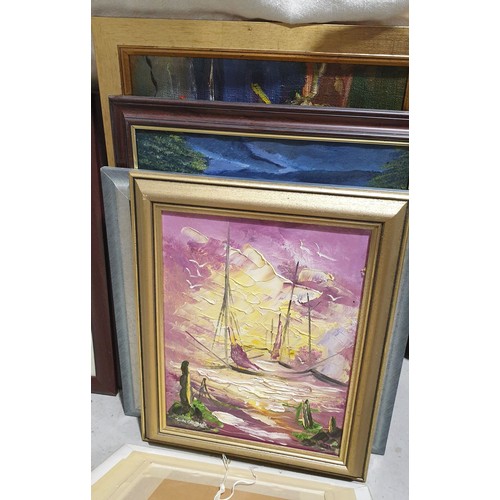 437 - A selection of oil paintings including local artists. No shipping. Arrange collection or your own pa... 