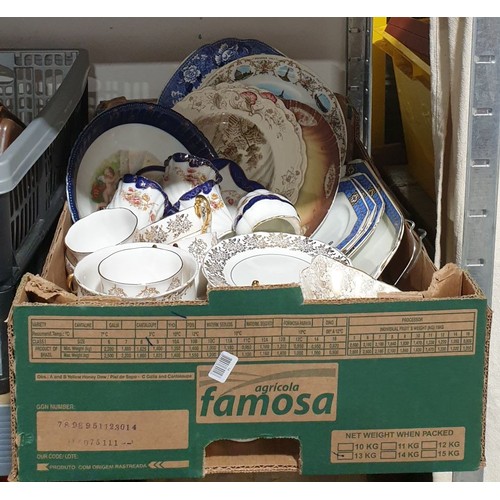 440 - A box of antique and later ceramics. No shipping. Arrange collection or your own packer and shipper,... 