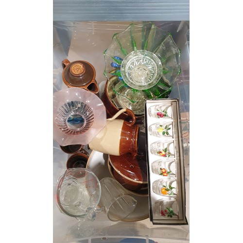 444 - A box of glass and ceramics. No shipping. Arrange collection or your own packer and shipper, please.