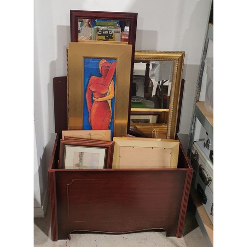 452 - A box of framed prints and mirrors. No shipping. Arrange collection or your own packer and shipper, ... 