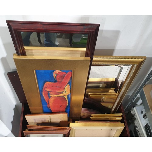 452 - A box of framed prints and mirrors. No shipping. Arrange collection or your own packer and shipper, ... 