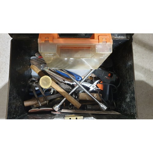 460 - A metal box and a selection of tools. No shipping. Arrange collection or your own packer and shipper... 