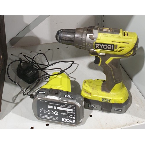 463 - A Ryobi cordless drill with batteries and charger. No shipping. Arrange collection or your own packe... 