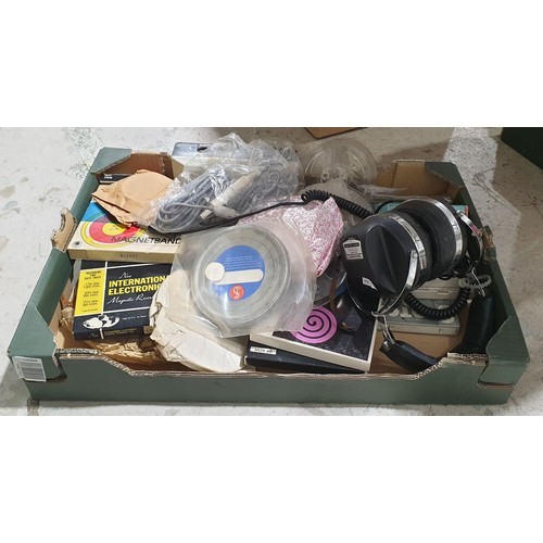 489 - A box of vintage reel-to-reel tape and vintage headphones. No shipping. Arrange collection or your o... 