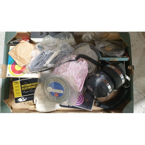 489 - A box of vintage reel-to-reel tape and vintage headphones. No shipping. Arrange collection or your o... 