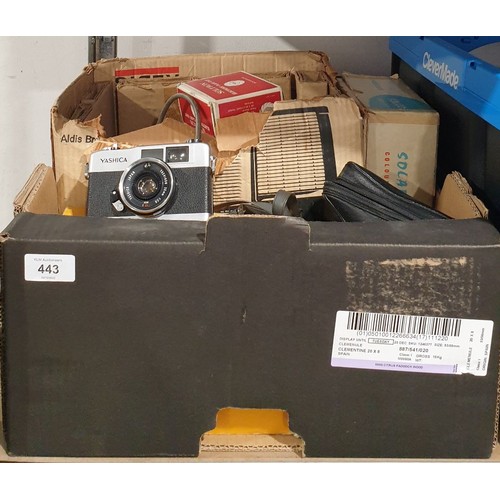 443 - A box of camera and slide equipment including a Yashika 35-ME camera. No shipping. Arrange collectio... 