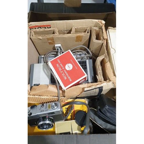 443 - A box of camera and slide equipment including a Yashika 35-ME camera. No shipping. Arrange collectio... 