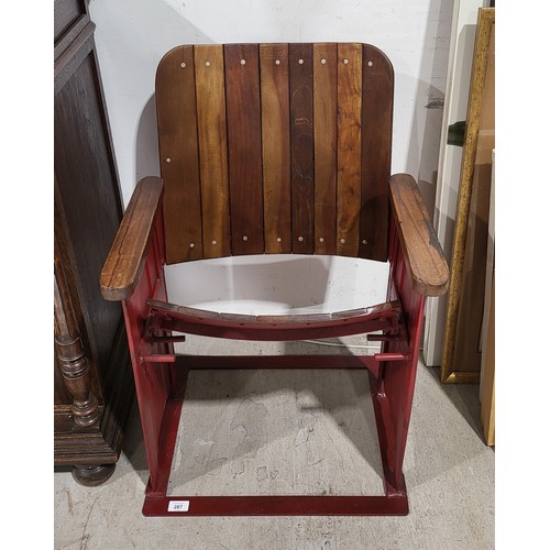 287 - A vintage flip seat cinema chair. No shipping. Arrange collection or your own packer and shipper, pl... 