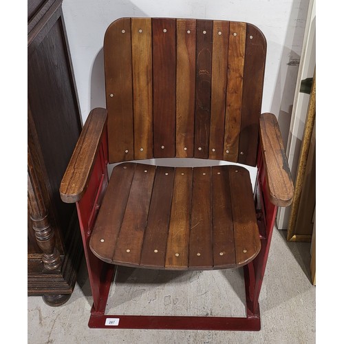 287 - A vintage flip seat cinema chair. No shipping. Arrange collection or your own packer and shipper, pl... 