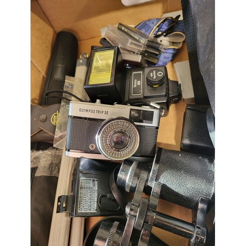 304 - An Olympus Trip 35 camera together with camera accessories and binoculars. No shipping. Arrange coll... 