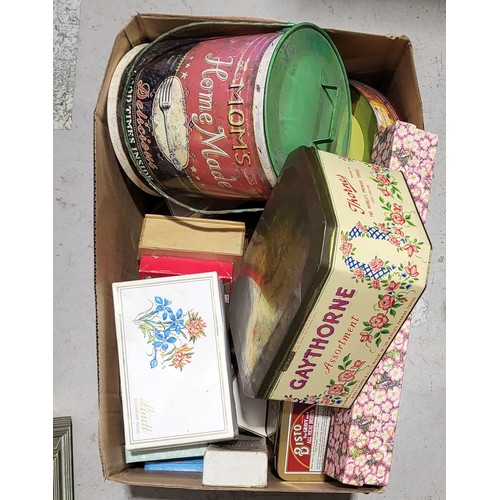 391 - A box of vintage and later tins. UK shipping £14.