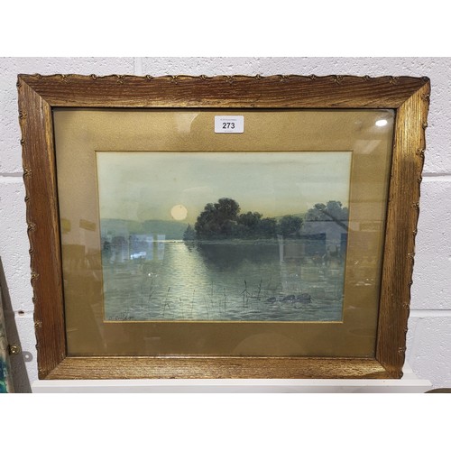 273 - David Gould: A moonlight lake scene, watercolour, signed and dated 1911 lower right, 9.25