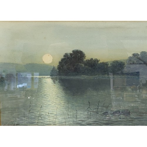 273 - David Gould: A moonlight lake scene, watercolour, signed and dated 1911 lower right, 9.25